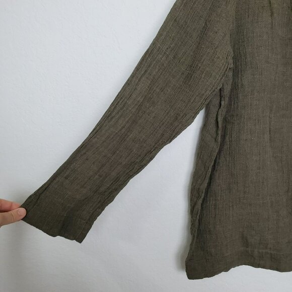 J. Jill Womens Cardigan Size L Tie Front Linen Pleat Sleeve Green Coverup Beachy - Picture 2 of 10